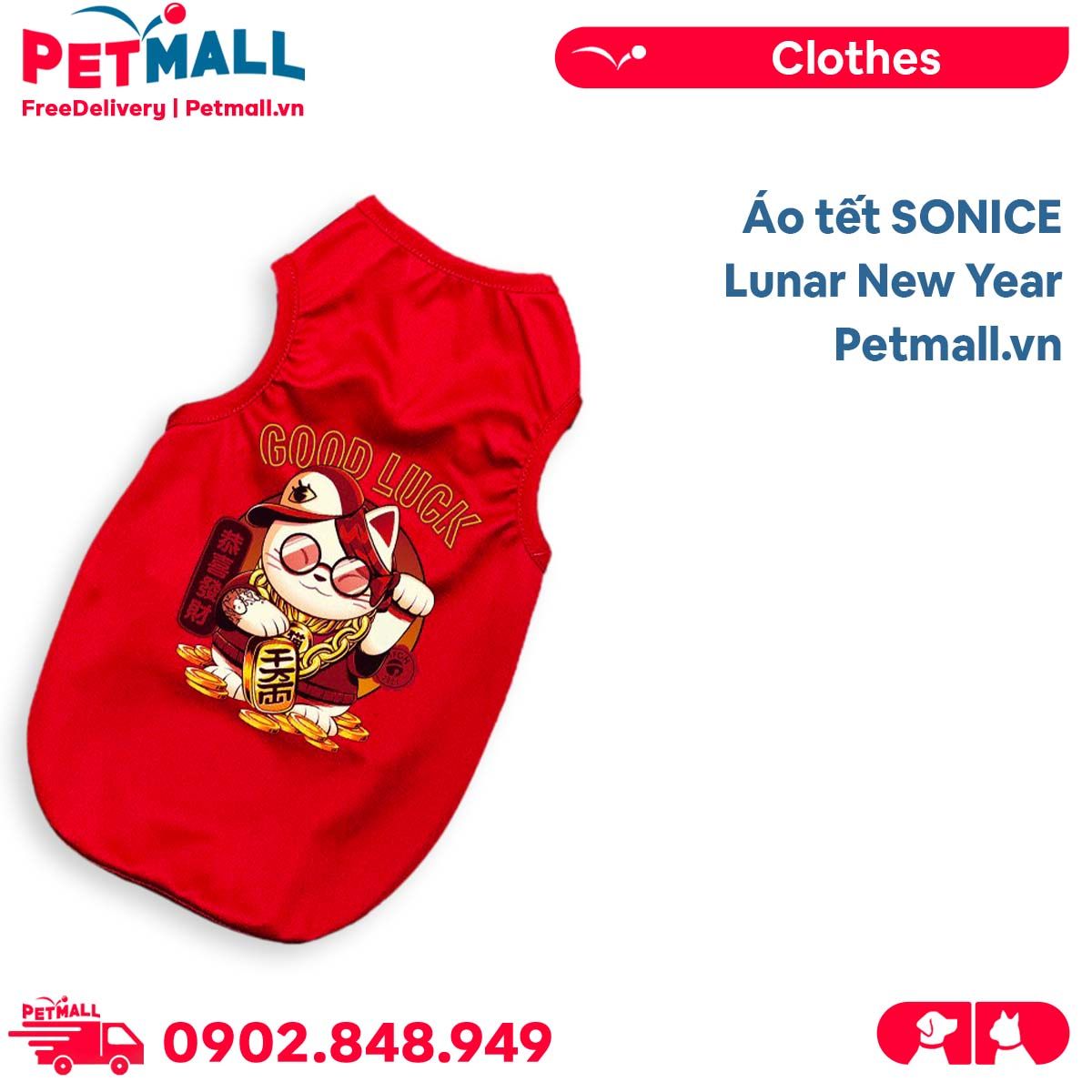 Áo tết SONICE Lunar New Year - Mèo may mắn đỏ Petmall