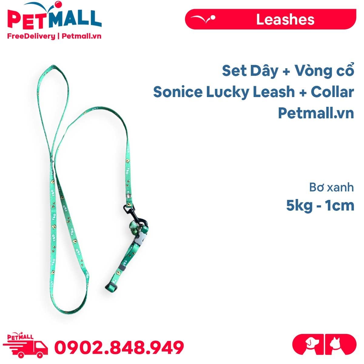 Set Dây + Vòng cổ Sonice Lucky Leash + Collar 5kg - 1cm Bơ xanh Petmall
