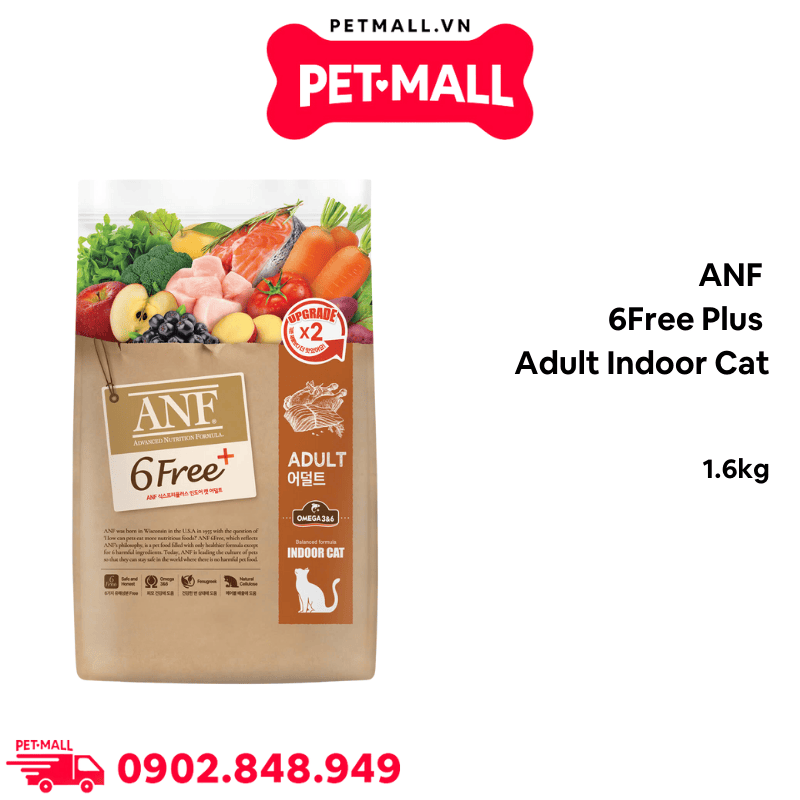 1.6KG - Thức ăn mèo ANF 6Free Plus Adult Indoor Cat - Bổ sung Omega 3&6 cho mèo trưởng thành Petmall