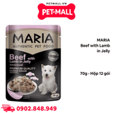 Pate chó MARIA Beef with Lamb in Jelly 70g - Hộp 12 gói - Vị Thịt bò, Thị cừu Petmall