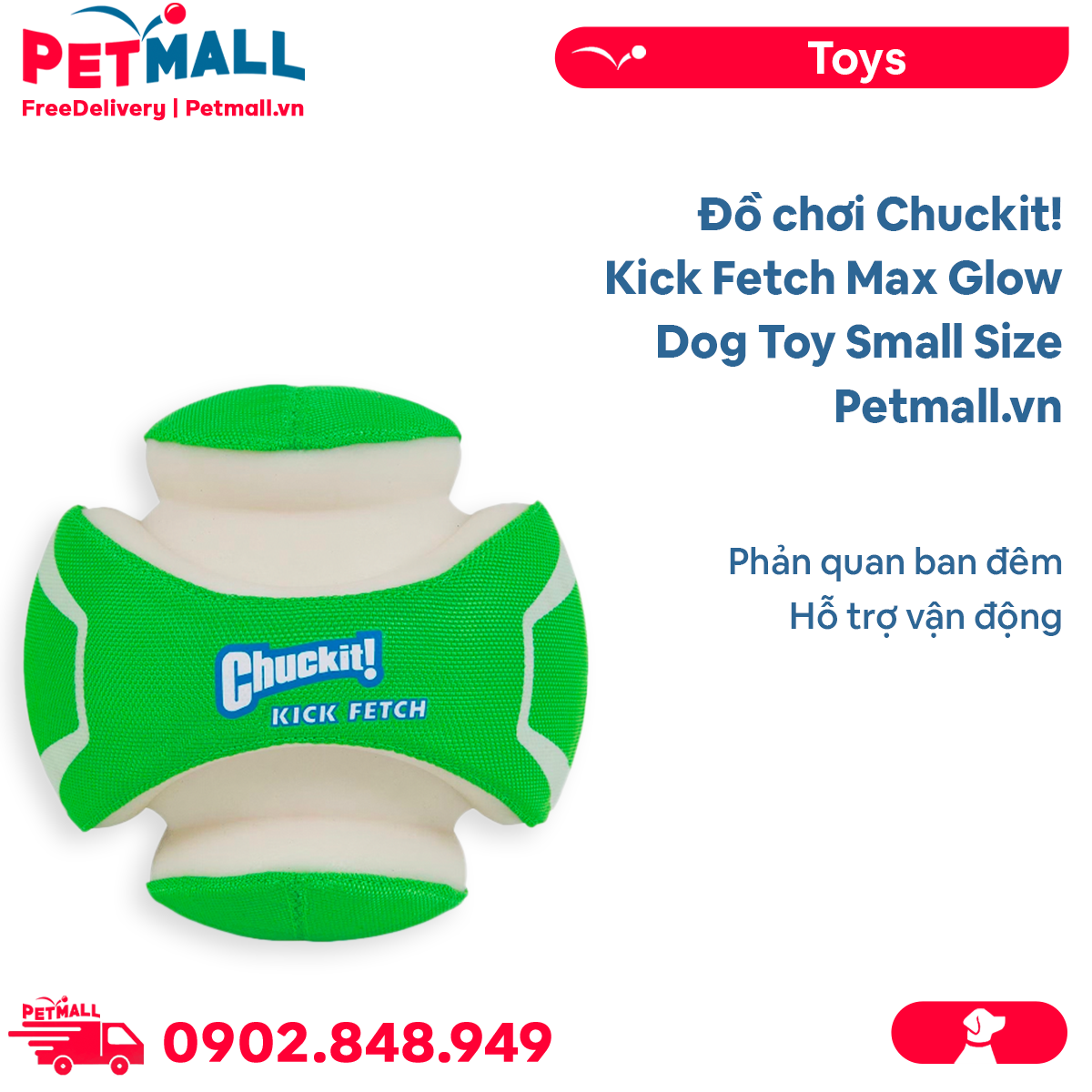 Đồ chơi Chuckit! Kick Fetch Max Glow Dog Toy Small Size - Phản quan ban đêm, hỗ trợ vận động Petmall