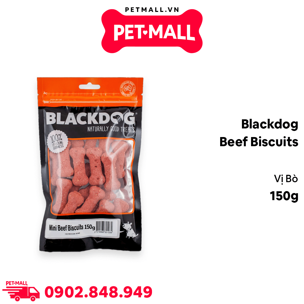 Treats Blackdog Beef Biscuits 150g - Bánh quy hình khúc xương vị Bò Petmall