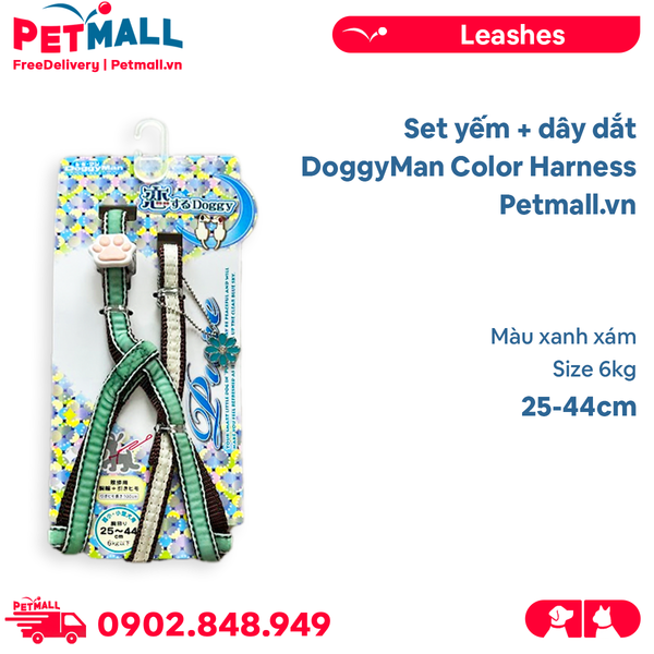 Set yếm + dây dắt DoggyMan Color Harness Size 6kg - 25-44cm - Màu xanh xám Petmall