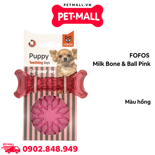 Đồ chơi FOFOS Milk Bone & Ball pink - bóng và xương hỗ trợ nhai gặm, Hồng Petmall
