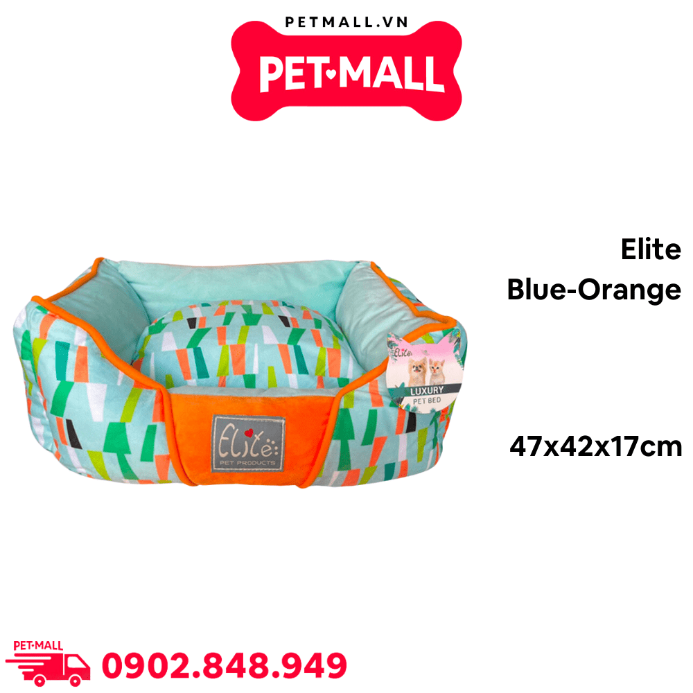 Nệm thú cưng Elite Blue-Orange Size 47x42x17cm