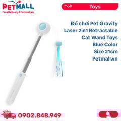 Đồ chơi Pet Gravity Laser 2in1 Retractable Cat Wand Toys Blue Color Size 21cm - Màu Xanh, cần câu lông vũ kèm laser cho Mèo Petmall