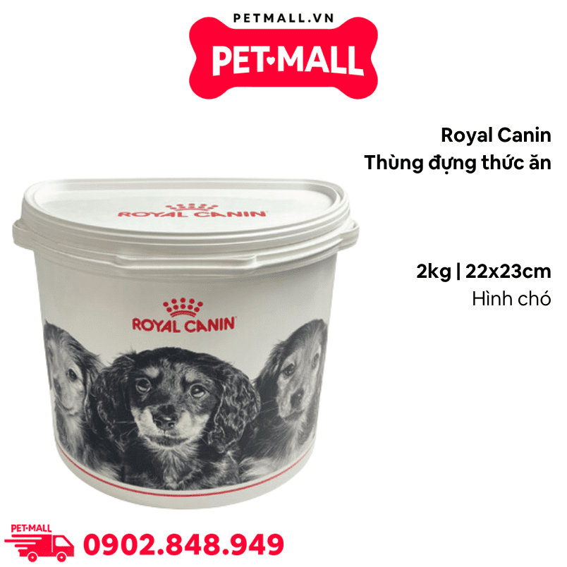Thùng đựng thức ăn Royal Canin 2kg - Size 22x23cm - Hình chó Petmall