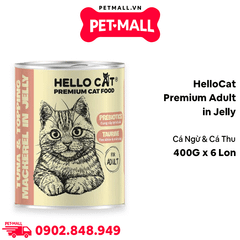 Combo 6 Lon 400G - Pate mèo HelloCat Premium Adult in Jelly vị Cá Ngừ và Cá Thu Petmall