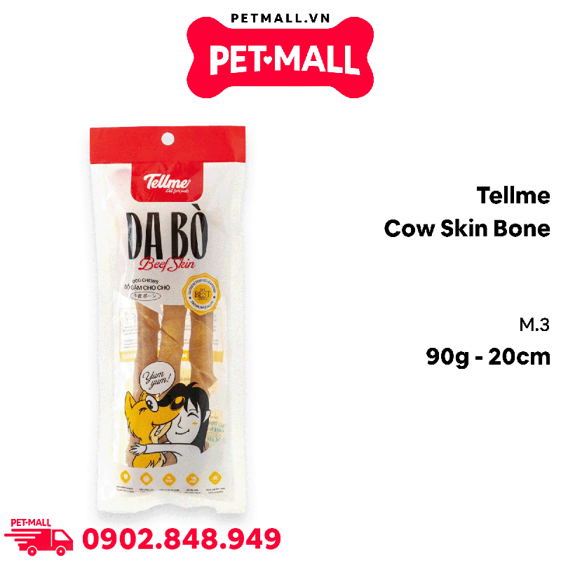 Treats gặm Tellme Cow Skin Bone size 20cm M.3 - 90g - Da bò thật Petmall