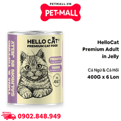 Combo 6 Lon 400G - Pate mèo HelloCat Premium Adult in Jelly vị Cá Ngừ và Cá Hồi Petmall