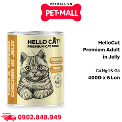 Combo 6 Lon 400G - Pate mèo HelloCat Premium Adult in Jelly vị Cá Ngừ và Gà Petmall
