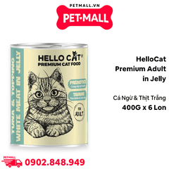 Combo 6 Lon 400G - Pate mèo HelloCat Premium Adult in Jelly vị Cá Ngừ và Thịt Trắng Petmall