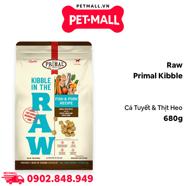 680G - Thức ăn hạt Raw Primal Kibble từ Cá Tuyết & Thịt Heo tươi cho chó Petmall
