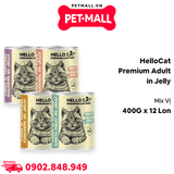 Combo 12 Lon 400G - Pate mèo HelloCat Premium ADULT in Jelly - Mix Vị Petmall