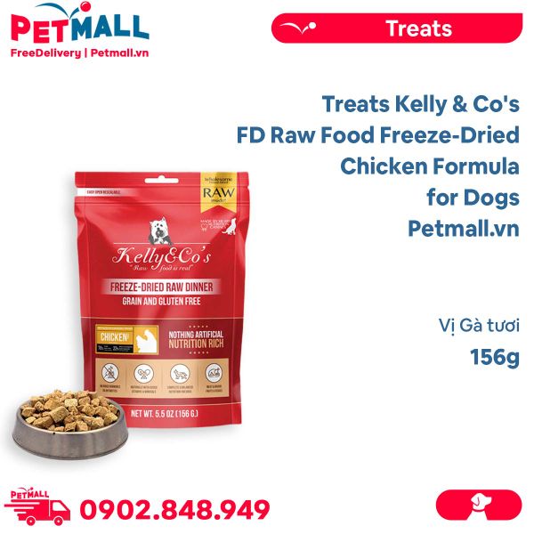 Treats Kelly & Co's FD Raw Food Freeze-Dried Chicken Formula for Dogs 156g - Vị Gà tươi, cho Chó Petmall