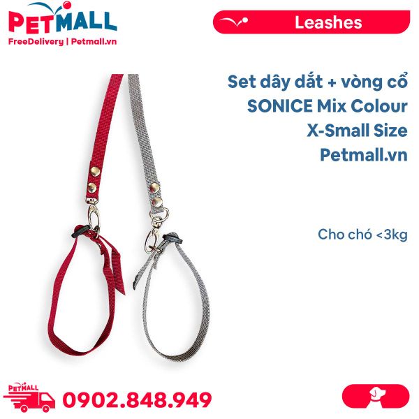Set dây dắt + vòng cổ SONICE Mix Colour X-Small Size - Cho chó <3kg Petmall