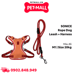 Set dây dắt + yếm SONICE Rope dog leash + harness size 20kg M1 - Đỏ Petmall
