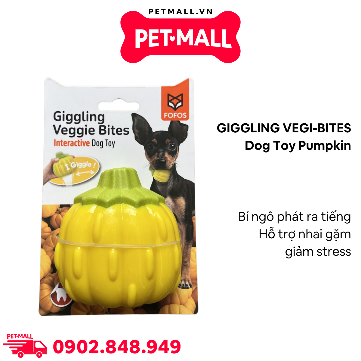 Đồ chơi GIGGLING VEGI-BITES dog toy Pumpkin - Bí ngô phát ra tiếng, hỗ trợ nhai gặm giảm stress Petmall