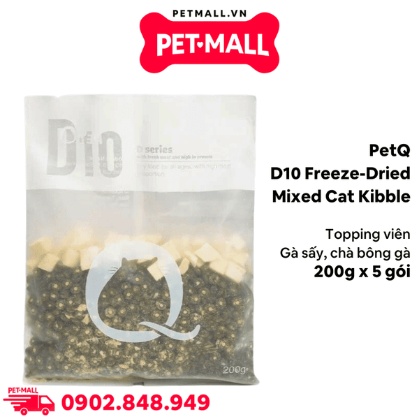 200G - Thức ăn mèo PetQ D10 Freeze-Dried Mixed Cat Kibble - Topping viên gà sấy, chà bông gà cho mèo mọi lứa tuổi Petmall
