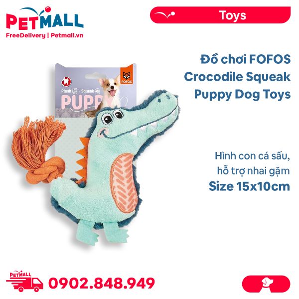 Đồ chơi FOFOS Crocodile Squeak Puppy Dog Toys Size 15x10cm  - Hình con cá sấu, hỗ trợ nhai gặm Petmall