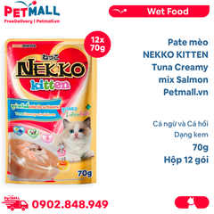 Hộp 12 Gói 70g - Pate mèo NEKKO KITTEN Tuna Creamy mix Salmon - Cá ngừ và cá bào dạng kem Petmall