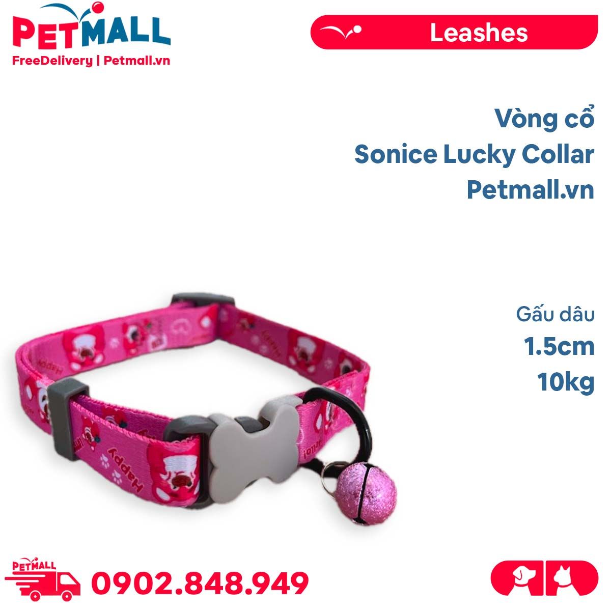 Vòng cổ Sonice Lucky Collar 10kg - 1.5cm Gấu dâu Petmall