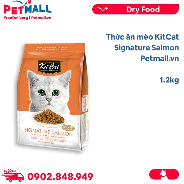 Thức ăn mèo KitCat Signature Salmon 1.2kg - Vị cá hồi, dưỡng da lông Petmall