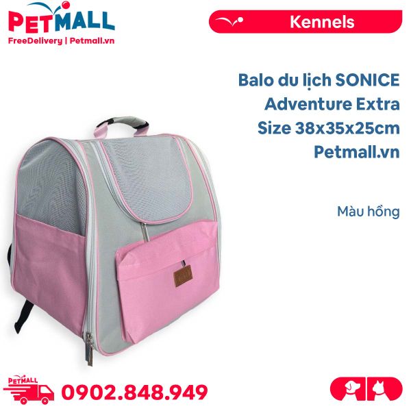 Balo du lịch SONICE Adventure Extra Size 38x35x25cm - Màu hồng, kèm túi phụ cao cấp Petmall