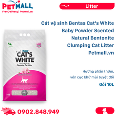 Cát vệ sinh Bentas Cat's White Baby Powder Scented Natural Bentonite Clumping Cat Litter Gói 10L - Hương phấn thơm, vón cục khử mùi tuyệt đối Petmall
