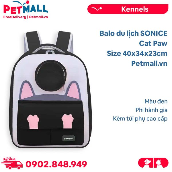 Balo du lịch SONICE Cat Paw Size 40x34x23cm - Màu đen - Phi hành gia, kèm túi phụ cao cấp Petmall