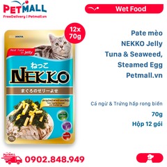 Hộp 12 Gói 70g - Pate mèo NEKKO Jelly Tuna & Seaweed, Steamed Egg - Cá ngừ và Trứng hấp rong biển Petmall