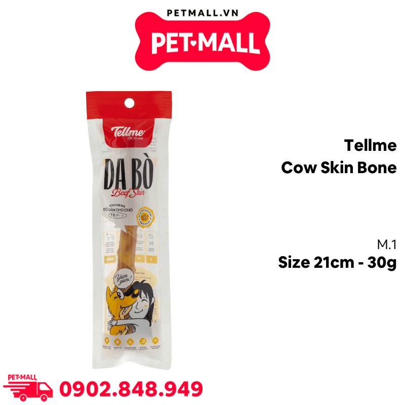 Treats gặm Tellme Cow Skin Bone size 21cm M.1 - 30g - Da bò thật Petmall