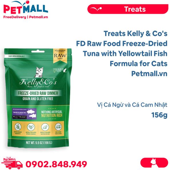 Treats Kelly & Co's FD Raw Food Freeze-Dried Tuna with Yellowtail Fish Formula for Cats 156g - Vị Cá Ngừ và Cá Cam Nhật, cho Mèo Petmall