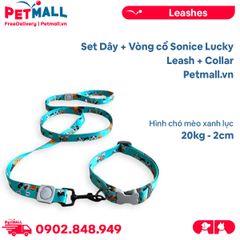 Set Dây + Vòng cổ Sonice Lucky Leash + Collar 20kg - 2cm Hình chó mèo xanh lụcPetmall