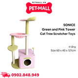 Trụ cào SONICE Green and Pink Tower Cat Tree Scratcher Toys Size 60 x 40 x 121 cm - 4 tầng màu xanh lá, hồng Petmall
