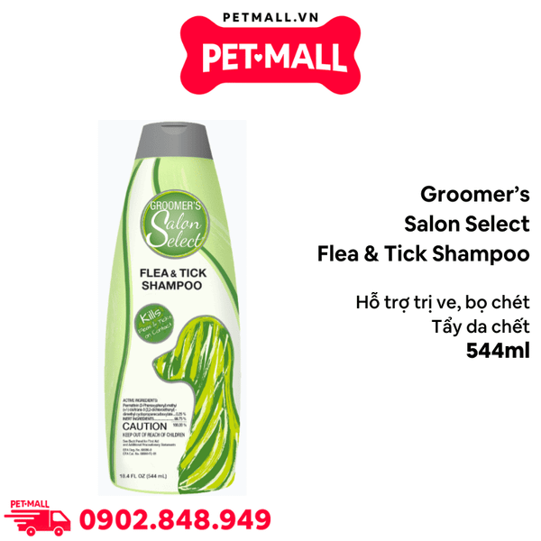 Sữa tắm Groomer’s Salon Select Flea & Tick Shampoo 544ml - Hỗ trợ trị ve, bọ chét, tẩy da chết cho Chó trưởng thành Petmall