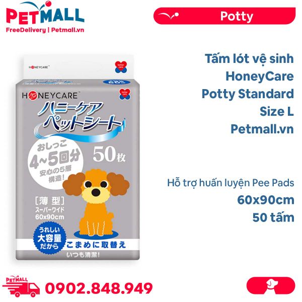 Tấm lót vệ sinh HoneyCare Potty Standard Size L | 60x90cm - 50 tấm - Hỗ trợ huấn luyện Pee Pads Petmall