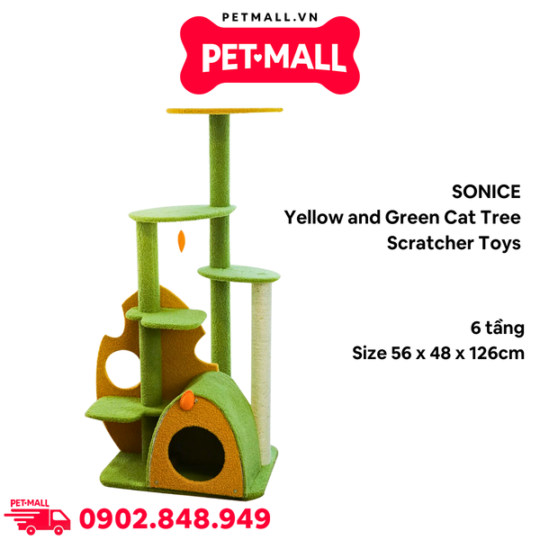 Trụ cào SONICE Yellow and Green Cat Tree Scratcher Toys Size 56 x 48 x 126 cm - 6 tầng màu xanh vàng Petmall