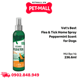 Xịt Vet's Best Flea & Tick Home Spray Peppermint Scent for Dogs 236.6ml - Diệt ve bọ chét trong không gian sống mùi bạc hà cho Chó Petmall