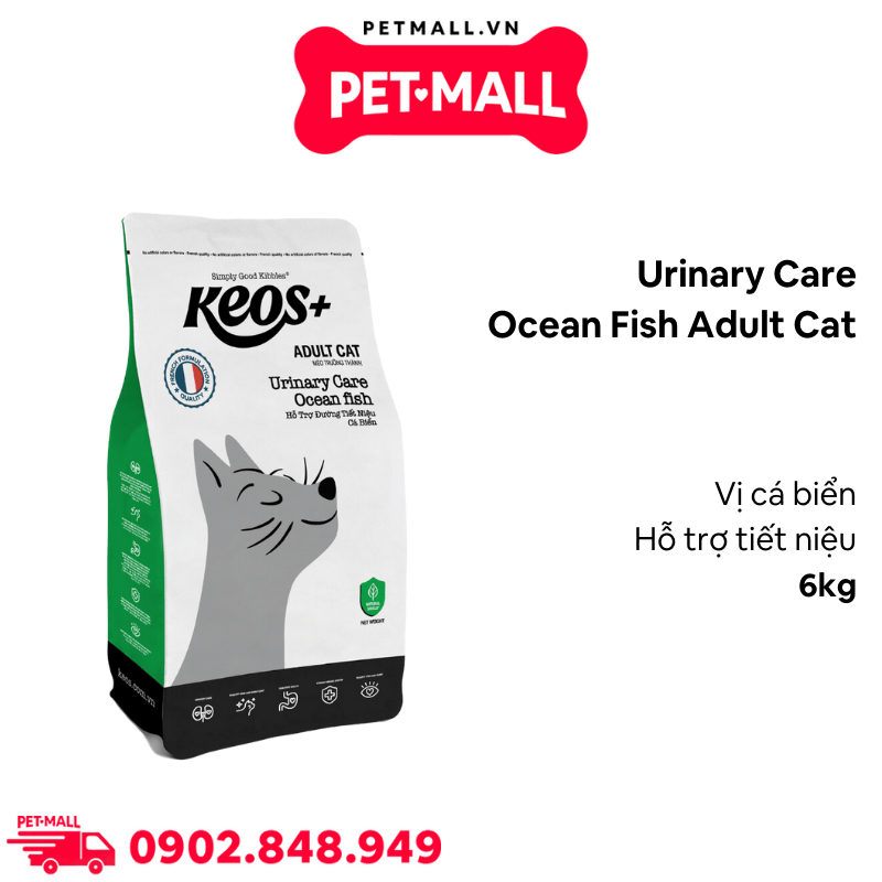 Thức ăn mèo KEOS+ Urinary Care Ocean Fish Adult Cat 6kg - Vị Cá biển, hỗ trợ tiết niệu Petmall