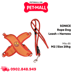 Set dây dắt + yếm SONICE Rope dog leash + harness size 20kg M2 - Đỏ Petmall
