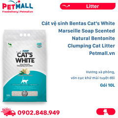 Cát vệ sinh Bentas Cat's White Marseille Soap Scented Natural Bentonite Clumping Cat Litter Gói 10L - Hương xà phòng, vón cục khử mùi tuyệt đối Petmall