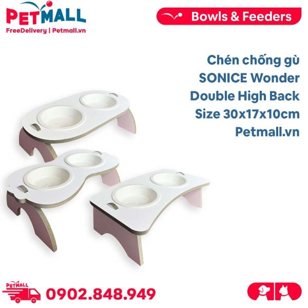 Chén chống gù SONICE Wonder Double High Back Size 30x17x10cm - Chén đôi cao cấp Petmall