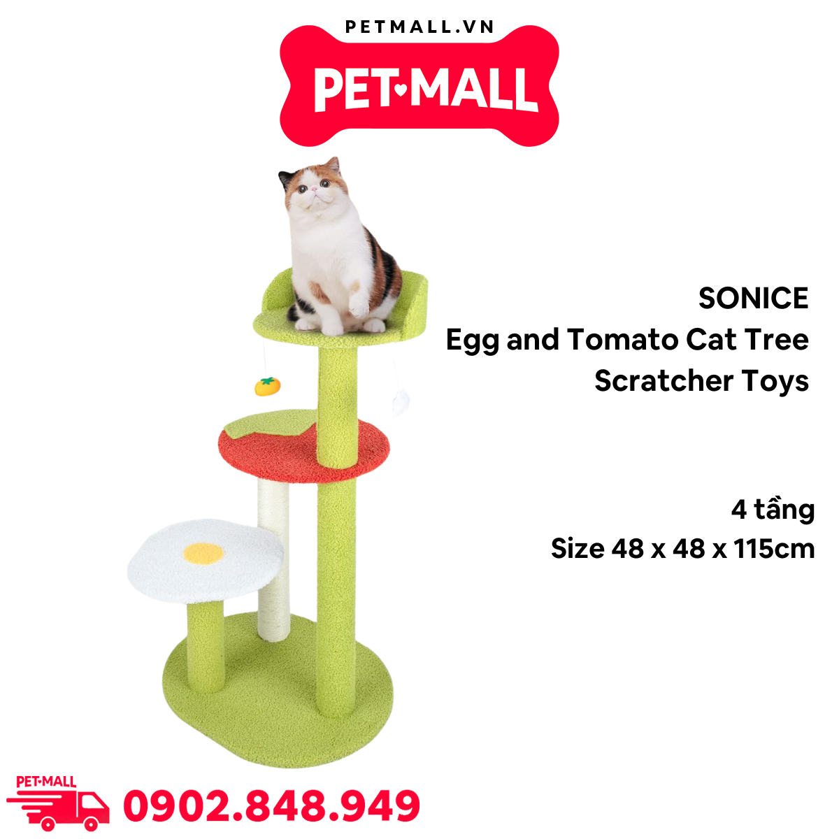 Trụ cào SONICE Egg and Tomato Cat Tree Scratcher Toys Size 48 x 48 x 115 cm - 4 tầng hình trứng và cà chua Petmall
