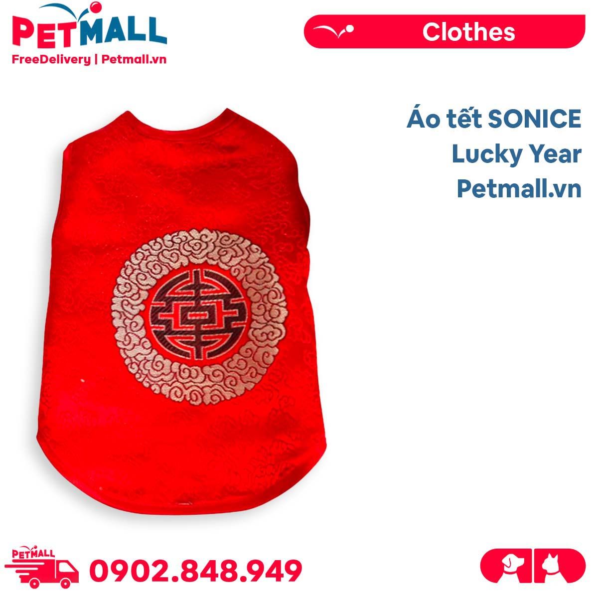 Áo tết SONICE Lucky Year - Gấm thêu đỏ Petmall