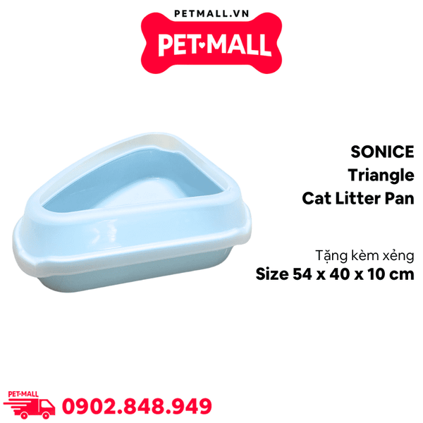 Khay vệ sinh mèo SONICE hình tam giác Triangle Cat Litter pan Size 54 x 40 x 10 cm - Kèm xẻng Petmall