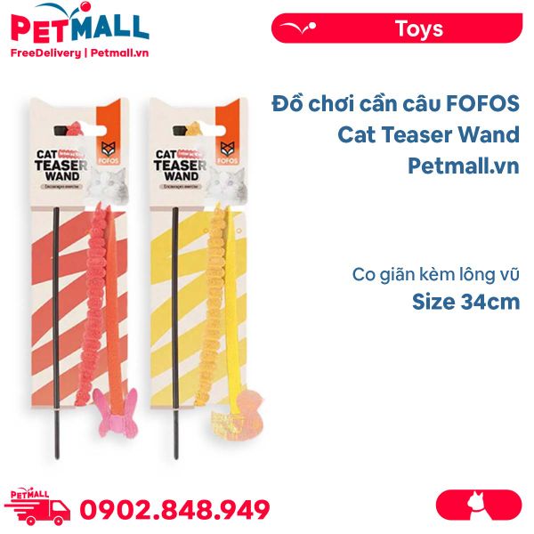 Đồ chơi cần câu FOFOS Cat Teaser Wand Size 34cm - Co giãn kèm lông vũ Petmall