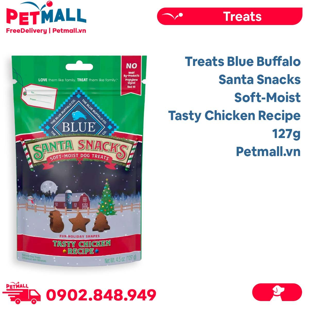 Treats Blue Buffalo Santa Snacks SoftMoist Tasty Chicken Recipe 127g