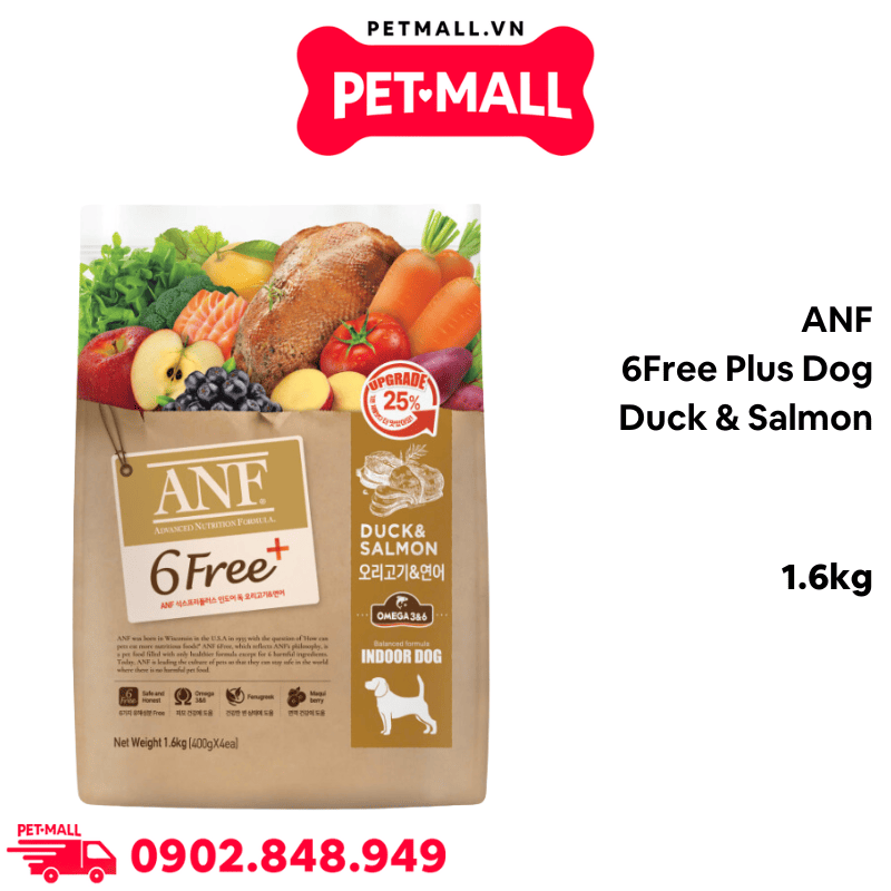 1.6KG - Thức ăn chó ANF 6Free Plus Dog Duck & Salmon - Thịt Vịt và Cá Hồi Petmall