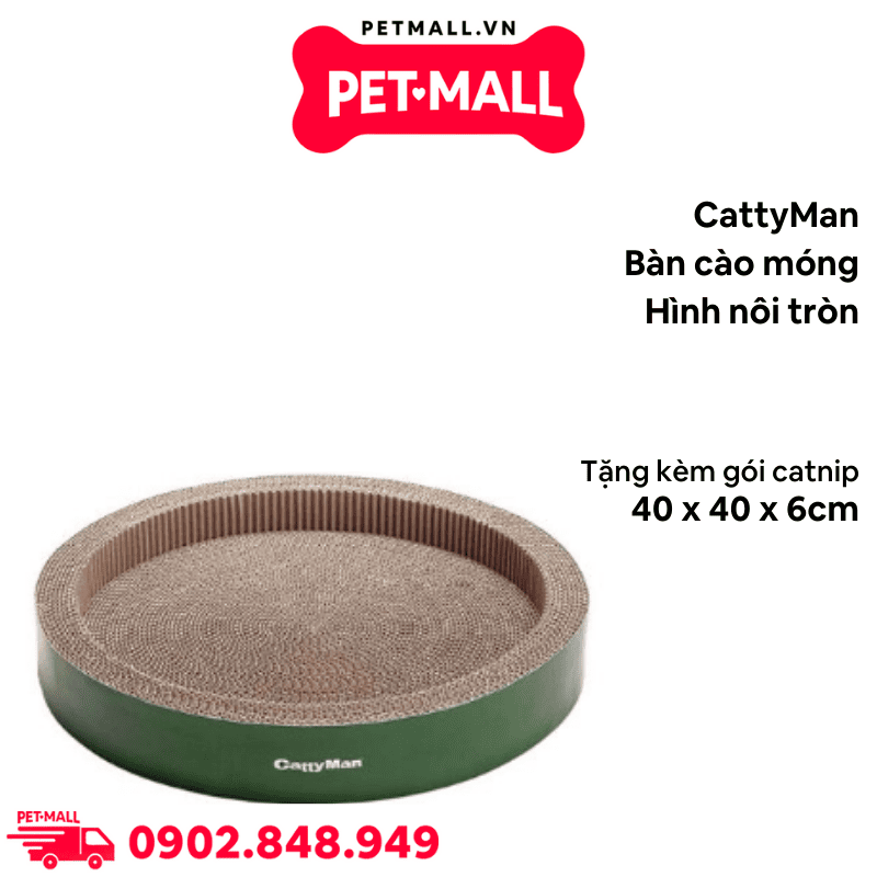 Bàn cào móng CattyMan hình nôi tròn 40 x 40 x 6 cm - Tặng kèm gói catnip Petmall